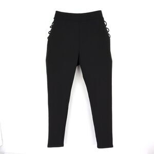 Akira Pants High Rise Side Cut Outs Womens M Black‎ Polyester Stretch Skinny Leg